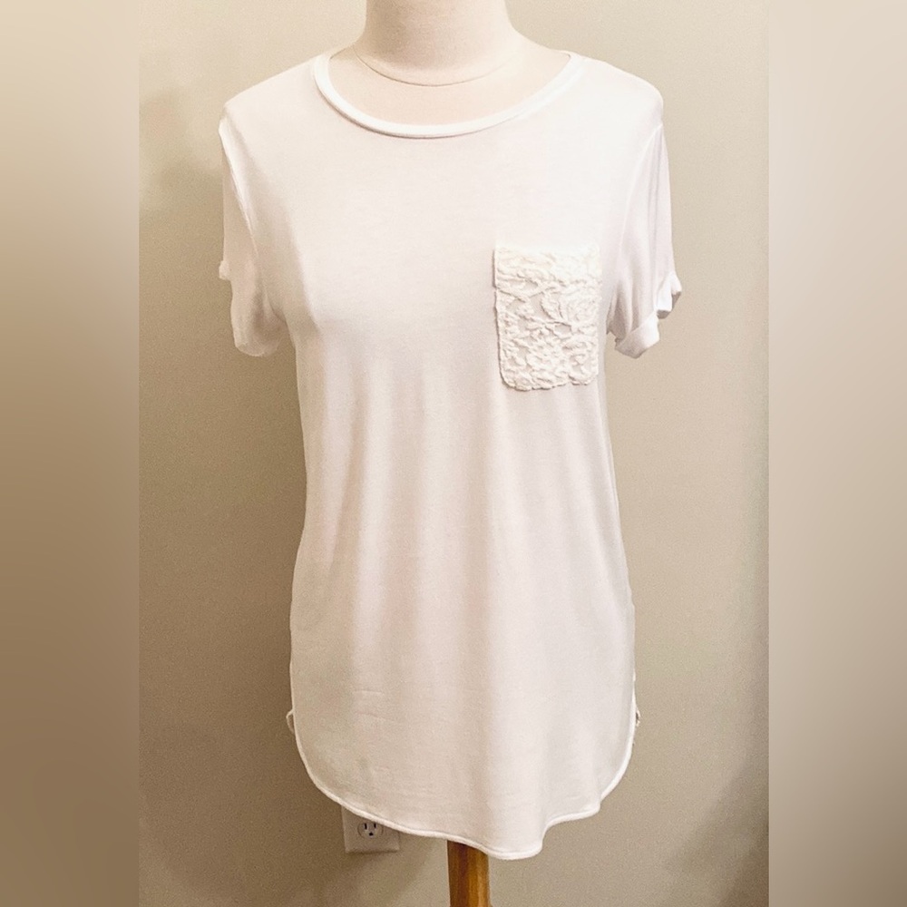 Ruff Hewn White SZ S Boho Cottagecore Casual Chic Lagenlook Lace Tunic Top